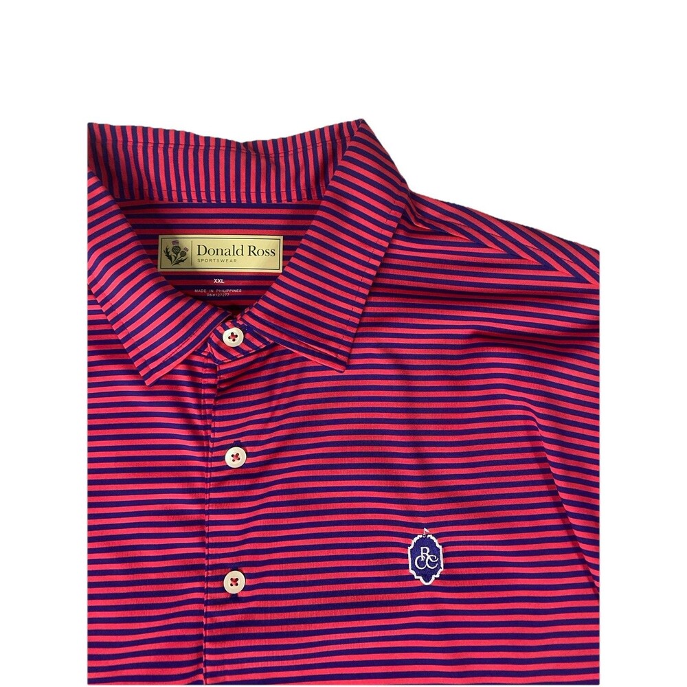 Donald Ross Polo Shirt Mens 2XL Pink Striped Raleigh Country Club Stripped Coral